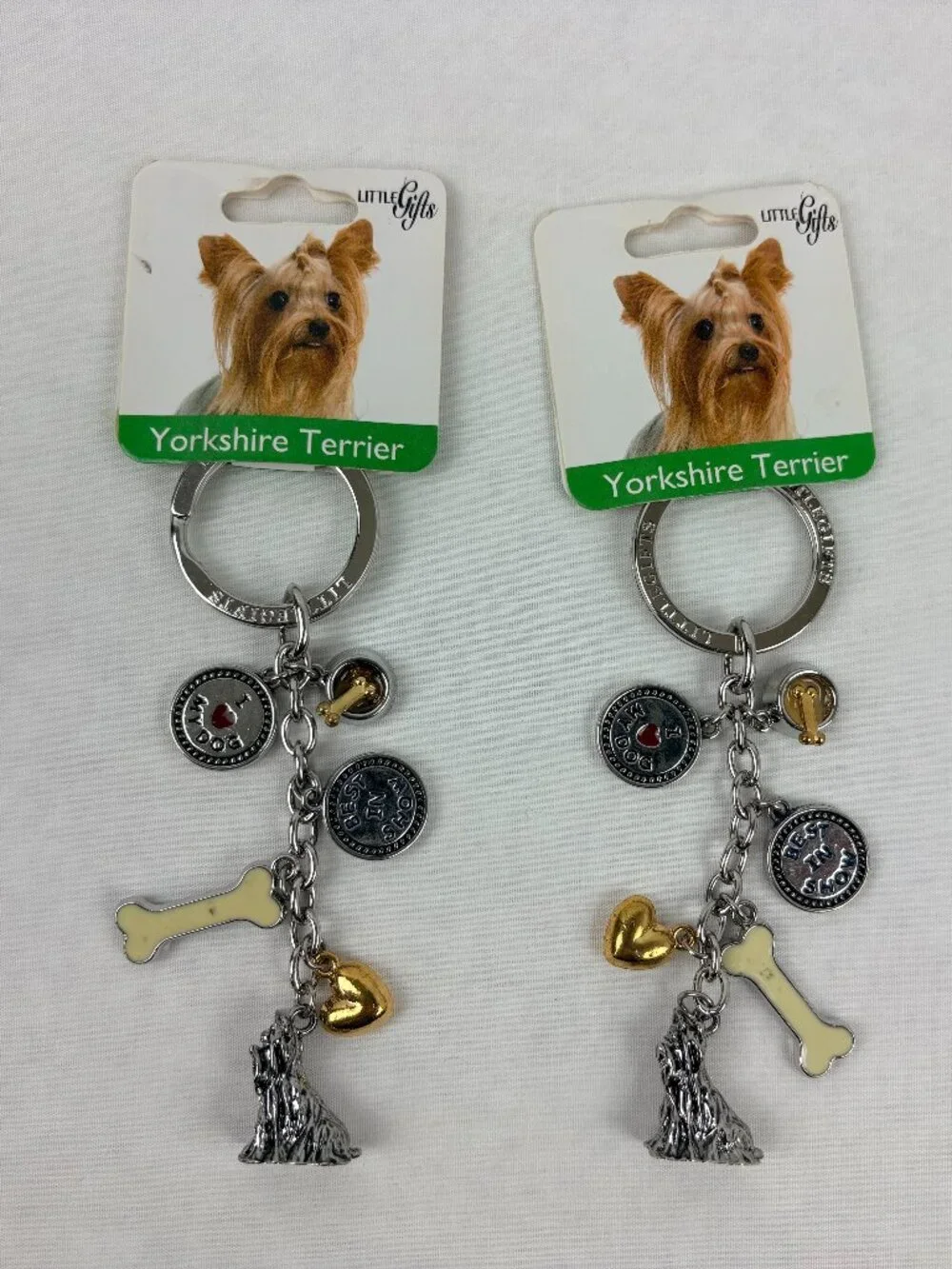 Little Gifts Yorkshire Terrier Charm Keychains Lot of 2 Yorkie Dog Lover